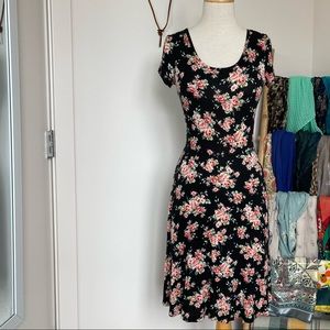 Black floral midi dress